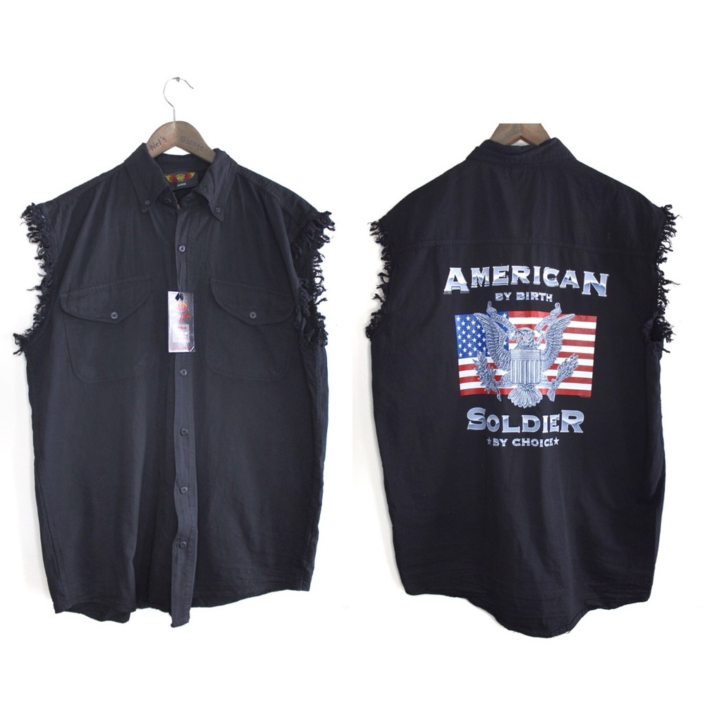 NWT Biker Wear American Solider Frayed Sleeveless Top